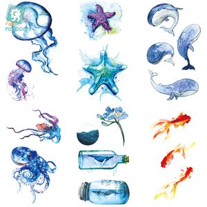 Rocooart RC464-475 New Water Proof Temporary Tattoo Stickers Cartoon Coloful Ocean Fish Dance Fake Flash Taty Tattoo tatouage C18122801