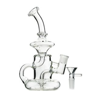 5mm Thick Glass Bong Klein Tornado Recycler Dab Rig Unique Bongs 8 Inch Glass Water Pipes With 14mm Bowl Quartz Banger HR024