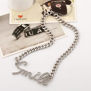 Wholesale-designer exaggerated metal chain diamond letter SMILE pendant short choker statement necklace for woman silver color