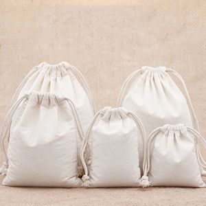 15x20cm 50pcs lot White Cotton Plain Drawstring Pouch Christmas Sack Bag Home Decor Gift Bags Candy Organizer Drop 250i