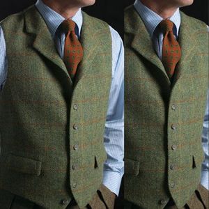 2019 gröna bröllop västar ull sillben tweed västar skräddarsydda brudgum waistcoat mens kostym väst prom västar plus storlek i lager