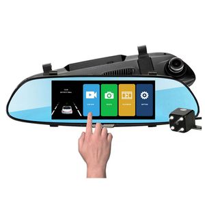 7" large screen anti-glare rearview car DVR dash cam mirror 2Ch data recorder 170° + 120° wide view angle G-sensor loop recording