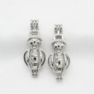 10st Silver Färg Söt Snögubbe Pearl Cage Lockets Pendant för Parfym Essential Oljediffusor Halsband Smycken Julklapp