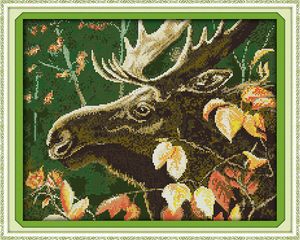 Elk Head Handmade Cross Stitch Craft Tools Brodery Needwork Set Counted Print på Canvas DMC 14CT 11CT Heminredning Målningar