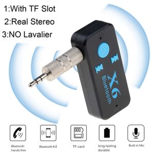 3.5mm Audio Jack X6 Bluetooth Adapter Wireless Handsfree USB-bilmonteringsmottagare AUX TF-kortläsare Mic Cell Phone FM-sändare