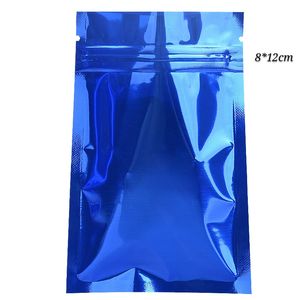 8 * 12cm 200PCs Blue Self Sealing Aluminium Folie Zipper Zip Lås Paketpaket Torka matlagring Plast Mylar Packing Väskor Livsmedelsaffär Baggies