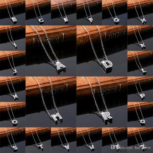 Pendant Necklace Silver Short Chain Choker Crystal Personal 26 English Letters Name Necklace pretty Fine Jewelry Wholesale Chain necklace