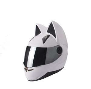 Nitrinos capacete de motocicleta rosto cheio com orelhas gato preto branco rosa amarelo moda multi-cor