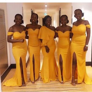 African Nigerian Yellow Mermaid Bridesmaid Dresses Off Shoulder Formal Maid of Honor Wedding Guest Dress Robes Fte Robes De Bal