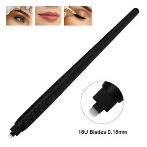 Profesjonalny Makeup Makeup Czarny Jednorazowy Microblading Długopisy Ręczne Narzędzia Ręczne 0,18mm 18U Pins Needles Hafciarki ostrza z czapką
