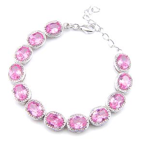 Luckyshine Sparking Oval Doce Rosa Kunzite Gemstone 925 Pulseiras de Tênis de Prata para As Mulheres Presentes de Natal 8 'polegadas