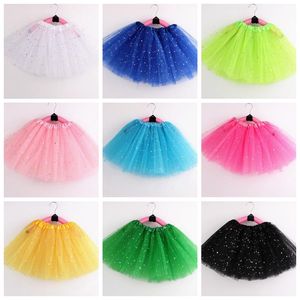 Girls Tutu Skirts Stars Glitter Ballets Pettiskirt Kids Clothes Sequin Stage Dancewear Costume Summer Tulle Princess Mini Dress D5803