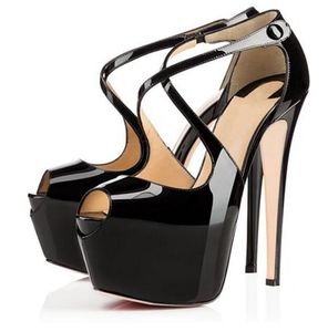 Hot Sale-Cross Strap Pumps Platform Heels Peep Toe Extreme High Heels Sexy Party Shoes Women Nude Heels 16cm Fashion Shoe Size 42