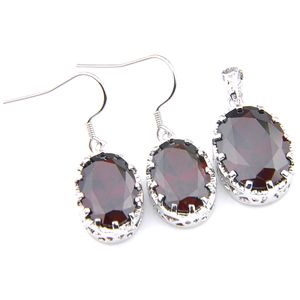 LuckyShine lusso Royal Red Garnet ovale orecchino di goccia e ciondoli in argento set Ultimo bellissimi gioielli