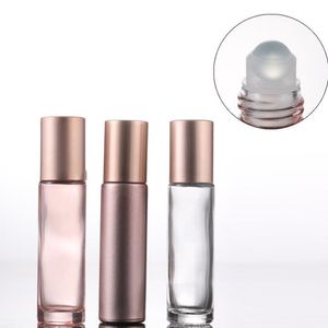 Essential Oil Use 10ml Pink Roll On Glass Roller Bottles With Crystal Gemstone Roller Ball And Rose Gold Cap LX2071
