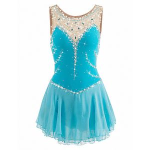 LIUHUO Abito da Pattinaggio di Figura Personalizzato Vestito da Pattinaggio su Ghiaccio per Donna/Ragazza Blu Cielo in Spandex, Strass in Pizzo Elevata Elasticità