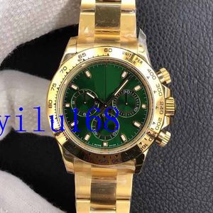 40mm Orologio da uomo Luxury FashionCronografo quadrante verde dorato Orologio automatico Cal 4130 Movimento oro giallo 904L Acciaio 116508 Cosmograph Eta Watche