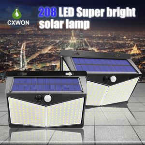 야외 정원 경로에 대한 광각 태양 광 LED 벽 램프 세 가지 작동 모드 PIR 센서 빛 208LEDs 방수 태양 램프