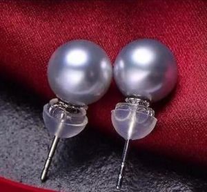 Pair of 9-10mm South Sea Round Grey Pearl Stud Earring S925 Silver Accessories