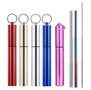 Telescopic Metal Drinking Straw Collapsible Reusable Straw Portable Stainless Steel Straw with Case and Brush for Travel Outdoor XB1