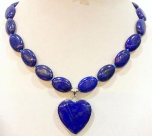 Natural New13x18mm Natural Lapis Lazuli Oval Love Pendant Necklace 18 