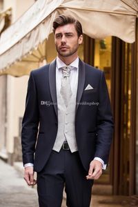 Модный синий Groom Tuxedos шаль лацкане Мужчины Свадьба Пром платье 3 шт Деловые костюмы (куртка + брюки + жилет + Tie) K196