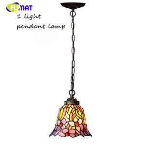 FUMAT Stained Glass Chandelier Mediterranean Style Brief Purple Orchid Art Glass Lamp For Living Room Kitchen Light Fixtures