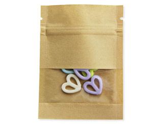 3000ピース7 * 9センチホワイトブラウンクラフトペーパージッパー包装袋キャンディースナックパッケージのためのクリアウィンドウの再封鎖可能なジッパー袋