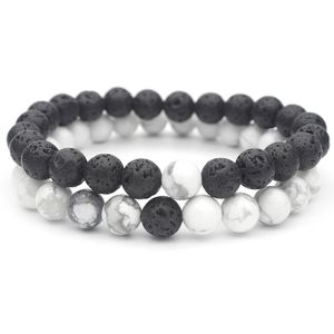 Bracciale per coppia di gioielli in pietra naturale di moda semplice, turchese bianco, lava, da 8 mm