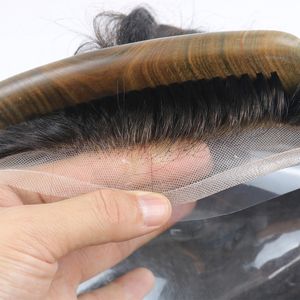 Off Siyah PU Dantel Ön Peruk erkekler için dayanıklı ve doğal görünümlü insan postiş, erkek saç sistemi stokta