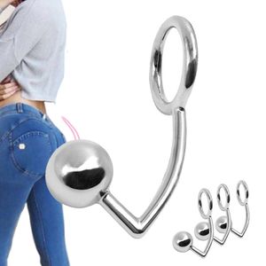 40mm/45mm/50mm Stainless Steel Butt Plug Ball Hole Anal Hook With Penis Cock Ring Metal Chastity Device Sex Toys For Couple Y200421