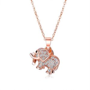 Ny mode lyxdesigner rosguldpläterad koppar diamant söt härlig liten elefant kort choker hänge halsband för kvinnor