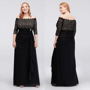 Black Plus Size Lace Mother of the Bride Dresses Off The Shoulder A Line Wedding Guest Dress Floor Length Chiffon Evening Gowns
