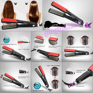 Professionella hårrätare 7 Form Design Dual Spännings LED Digital Display Hård Titan Värmeplatta Flat Iron Salon Styling Tools