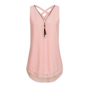 Top Frauen Weste Hemd Ärmellos Zurück Saum Layed Zipper Criss Cross Aushöhlen Lose Tank Tops Blusas Plus Größe C19041601