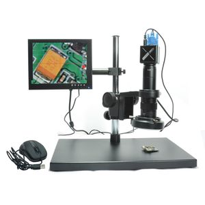 Mikroskopkamera Full HD VGA 1080P Mikroskop Industriell kamera 180X C-Mount Lens 8 tum LCD-skärmstativhållare för PCB-reparation
