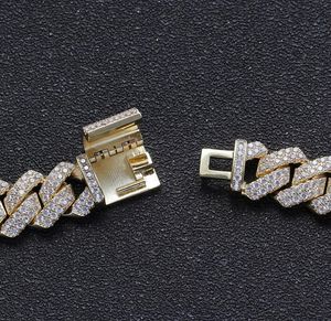 13mm Men Hip-hop Luxury Designer Simulated Diamond Bracelets Bangles High Quality Gold Plated Cuban Bracelet Jewelry 7/8 inches linkA