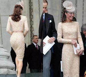 Abiti da sera a maniche lunghe di Kate Middleton Lunghezza al ginocchio champagne Abiti da festa per celebrità Abiti da ballo per feste formali Taglie forti