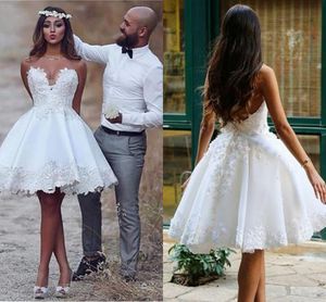 Ziemlich kurze Hochzeitskleid Sweetheart Country Stilvolle Satin-Applique-Spitzen-Designer-Hochzeitskleider Brautkleider Vestidos de Novia