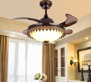 LED Ceiling Invisible Fan Lights Timing Remote Control Warm White Light Pendant Lamp Remote Control MYY