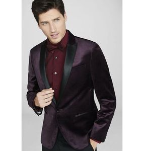 Burgundy Velvet Men Wedding Tuxedos Black Shawl Lapel Groom Tuxedos Excellent Men Blazer 2 Piece Suit Prom/Dinner Jacket(Jacket+Pants+Tie)85