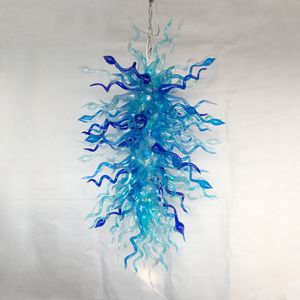 Lampor som säljer handgjorda blåsglas ljuskronor belysning blå nyans Stor LED-glas ljuskrona för hemfest dekor