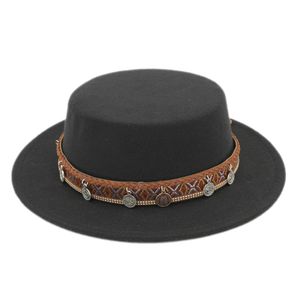 Kobiety Mężczyźni Szeroki Sztywny Brim Wieprzowina Pasztetowa Kapelusz Boater Marsler Sailor Caps Wełna Wełna Letni Sunhat Plaża Party Street Rozmiar 56-58cm