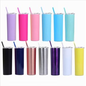 Rostfritt stål Straight Water Flaska Isolerad Tumbler Termos Koppar Vakuum Öl Kaffe Kopp Lockor Straws 20oz Double Layer Drinkware LT517