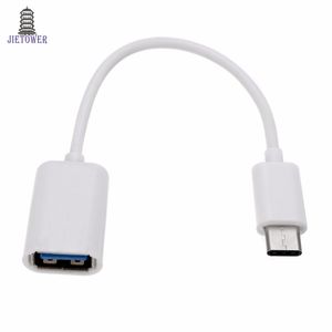 500pcs / parti 16.5cm Mini Vit / svart Typ-C Kabeladapter USB 3.1 Typ-C Man till USB 2.0 En kvinnlig OTG Data Cable Cord Adapter