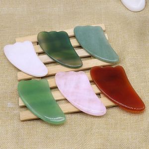 Natural Jade Guasha Stone Scraping Board Rose Quartz Agate Acupoint Facial Eye Care Massager