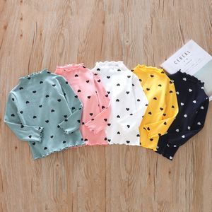 4 color girls spring and autumn long-sleeved T-shirt half-high collar wooden ear fashion wild children love wave point shirt P021