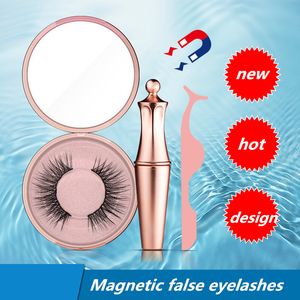 Magnetische Wimpern, flüssiger Eyeliner-Set, falsche Wimpern mit Pinzette, Make-up-Spiegel, 5 Magnete, 3D-Wimpern, wiederverwendbar, kein Kleber erforderlich. 3