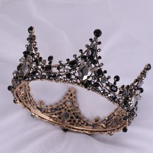 Preto Festa Noturna Tiara Cristais Claros Rei Da Rainha Austríaco Coroa De Casamento Coroas De Noiva Traje Art Deco Princesa Tiaras Fecho de Cabelo