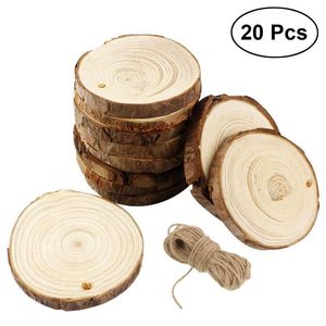 20 pezzi 9-12 cm dischi di fette di legno per artigianato fai da te decorazioni natalizie per matrimoni con corda di iuta da 10 m